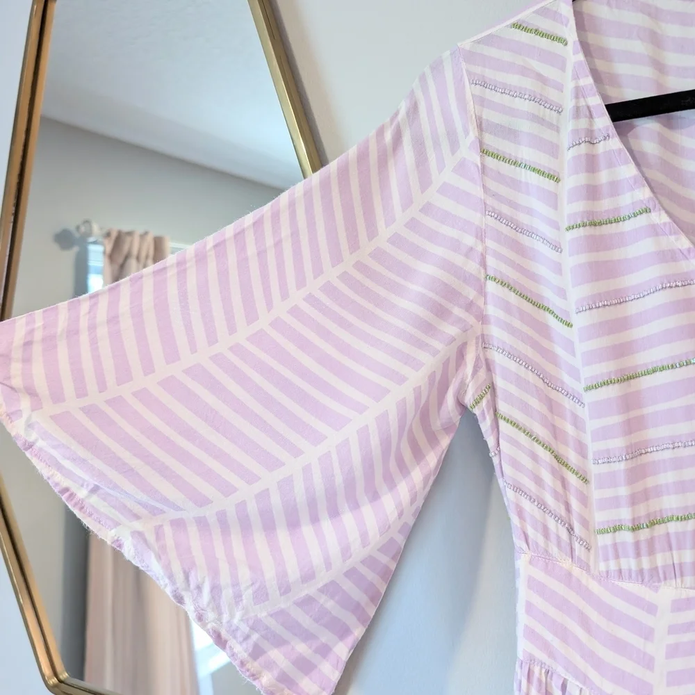 Elegant Skemo Lavender Striped Maxi Dress With Bell Sleeves. Sz. M - Picture 3 of 9